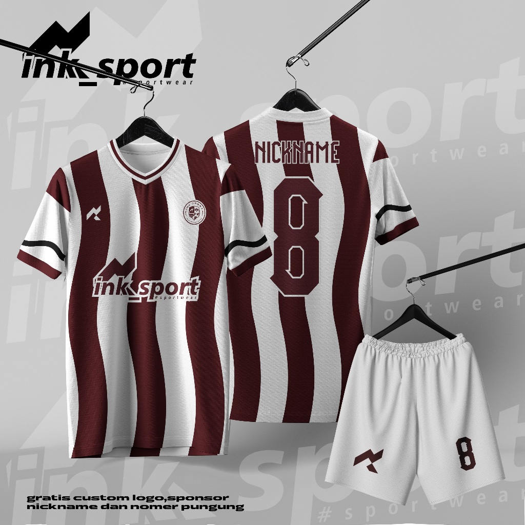 Jersey Futsal dan Jersey Sepak Bola/Jersey Merah Maroon Putih, Free Custom Nama dan Custom Nomer Pun