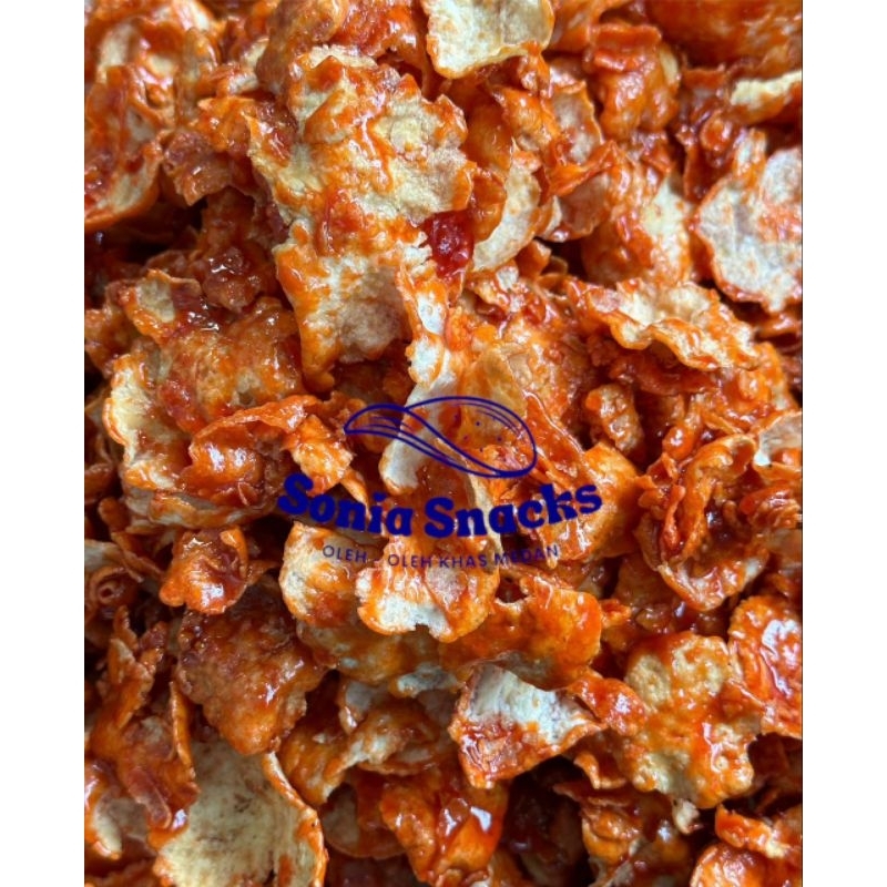 

Keripik Emping Balado Pedas Manis Vegan Homemade 100gr