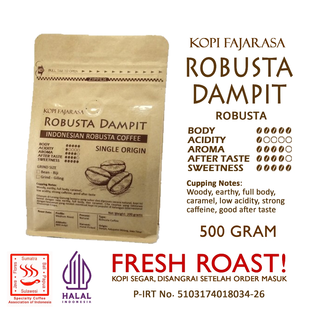 

Kopi Fajarasa Robusta Dampit Biji Kopi Robusta 500 gram