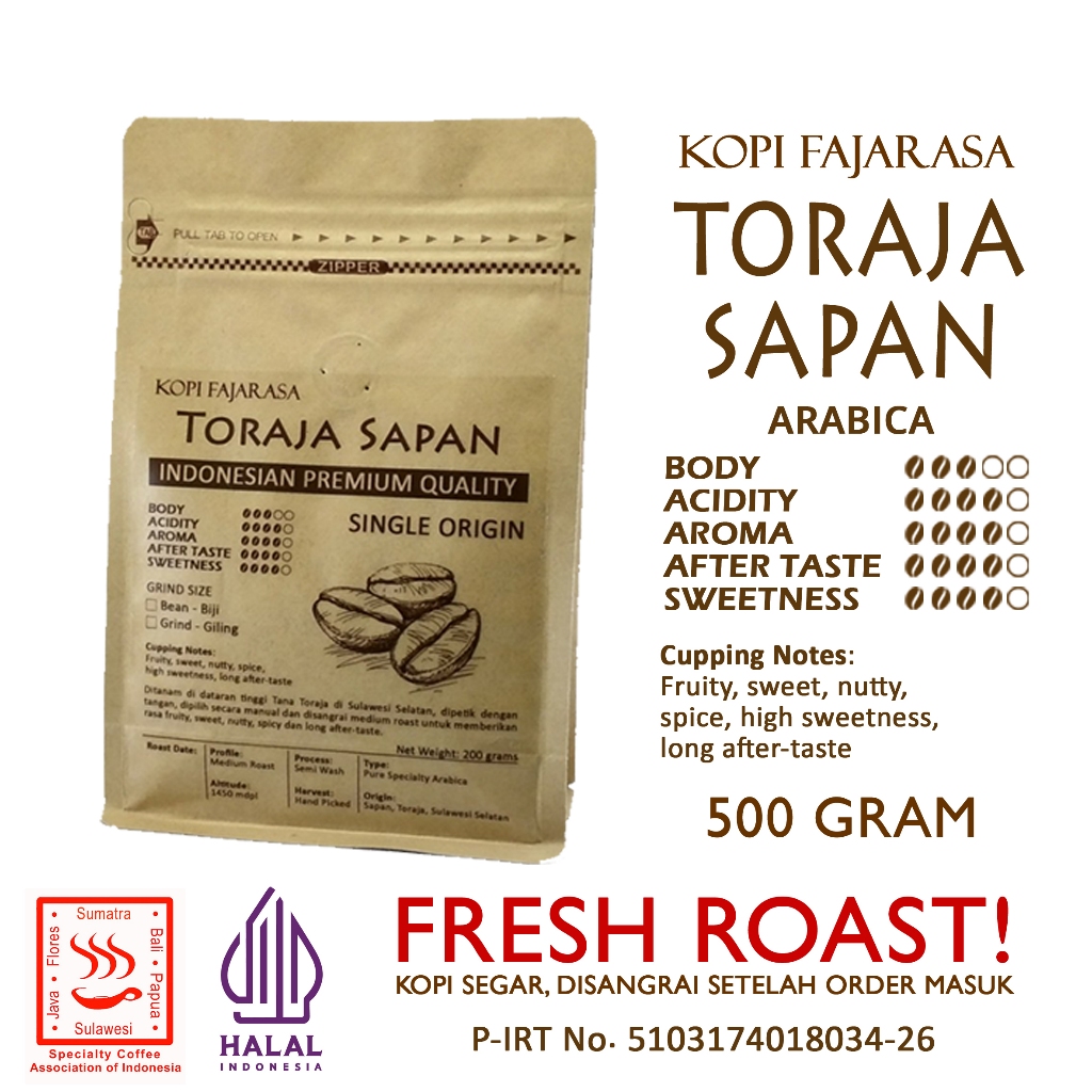 

Kopi Fajarasa Toraja Sapan Biji Kopi Arabica 500 gram