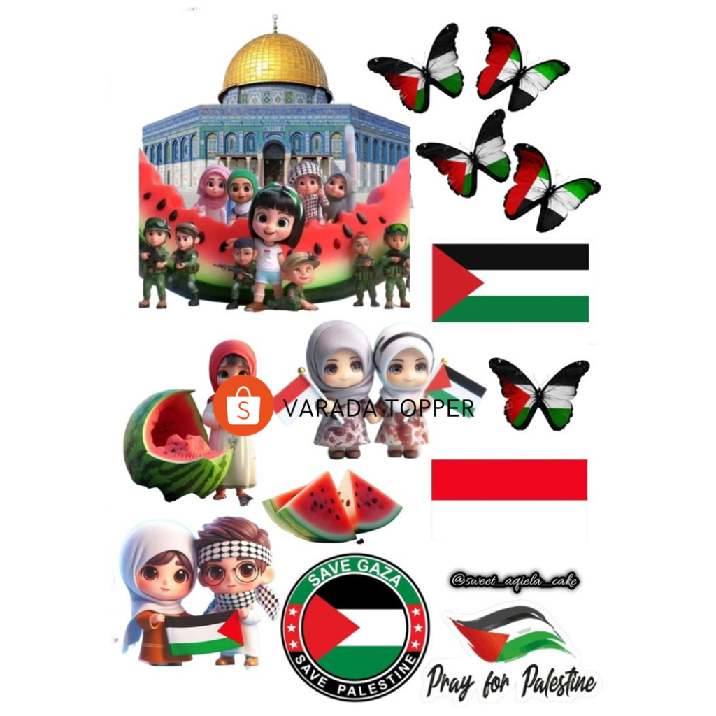 PALESTINA/Topper Birthday Free PALESTINE Custom Nama/Hiasan Cake Ultah Palestina