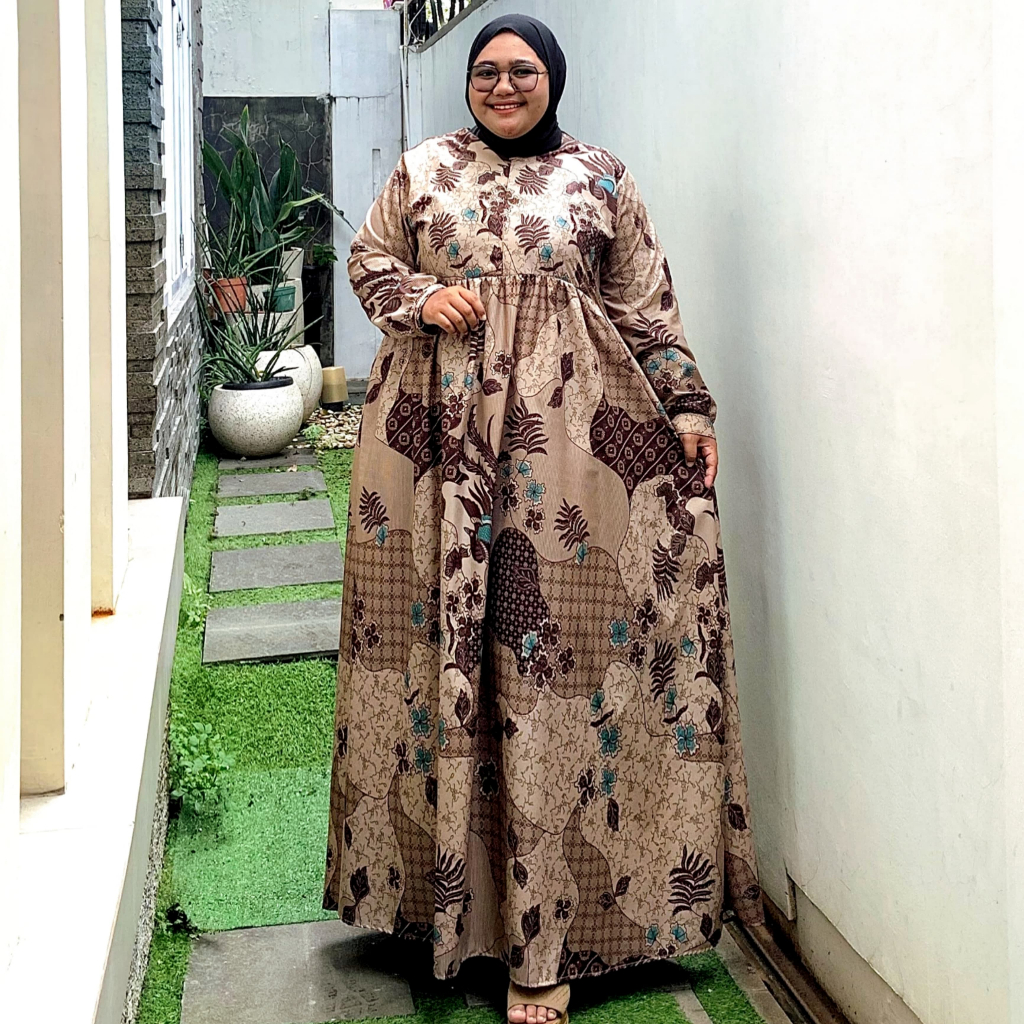 Zeba | Savitri Dress Batik Jumbo LD 120 - 150 Gamis Wanita Katun Lengan Panjang Baju Pesta Lebaran