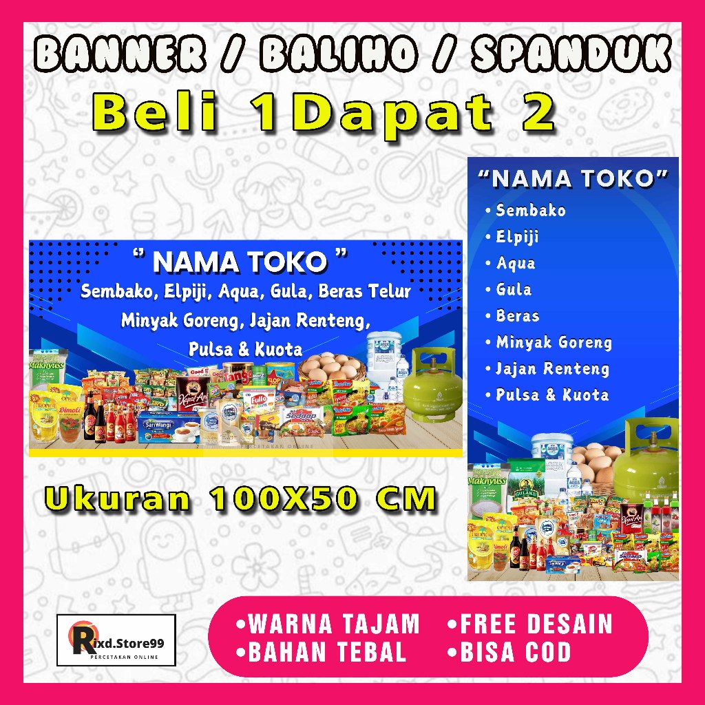 BANNER SPANDUK TOKO WARUNG SEMBAKO KELONTONG CUSTOM