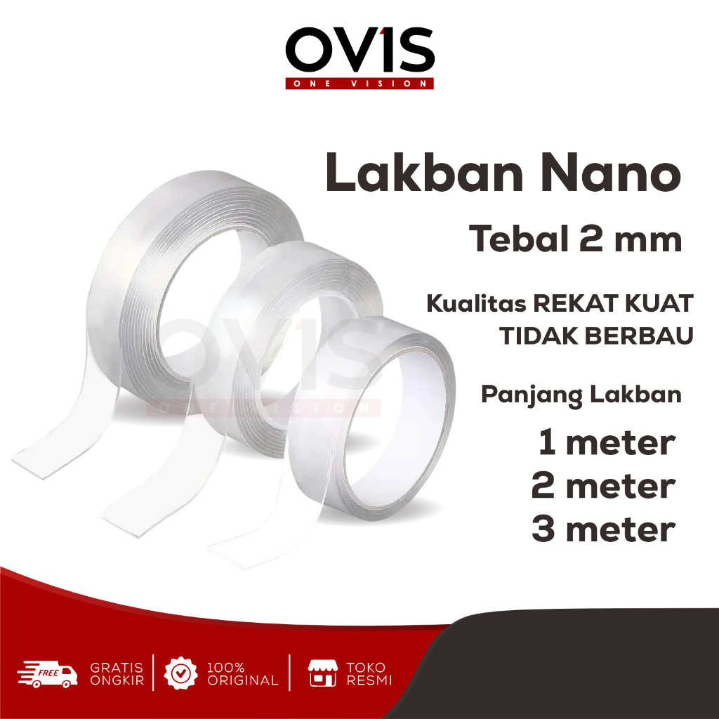

Double Tape Nano Magic Lakban Gel Acrylic Selotip Isolasi Bening Clear 24 mm Tebal 2 mm OVIS