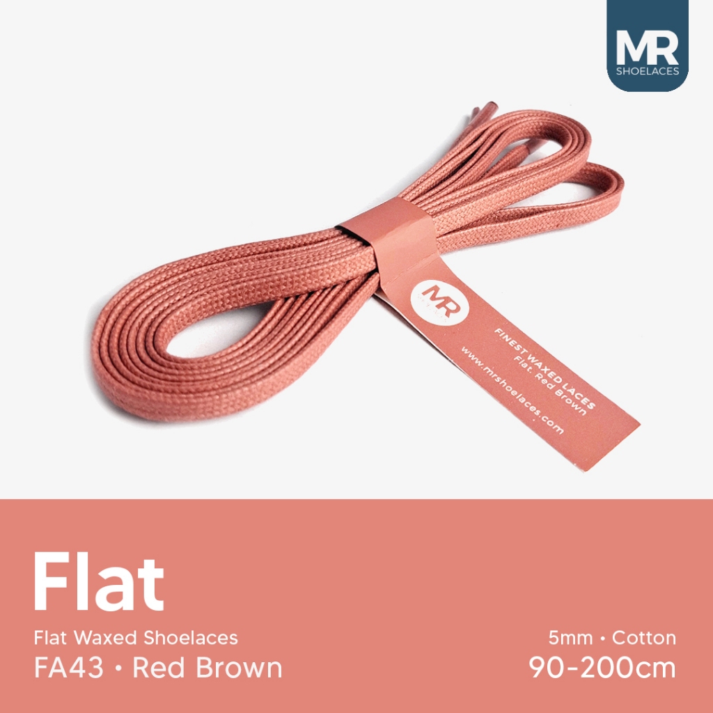 MR Shoelaces FA43 Red Brown (Coklat Kemerahan) - Tali Sepatu Lilin 5mm Gepeng Flat Pipih (Waxed Lace