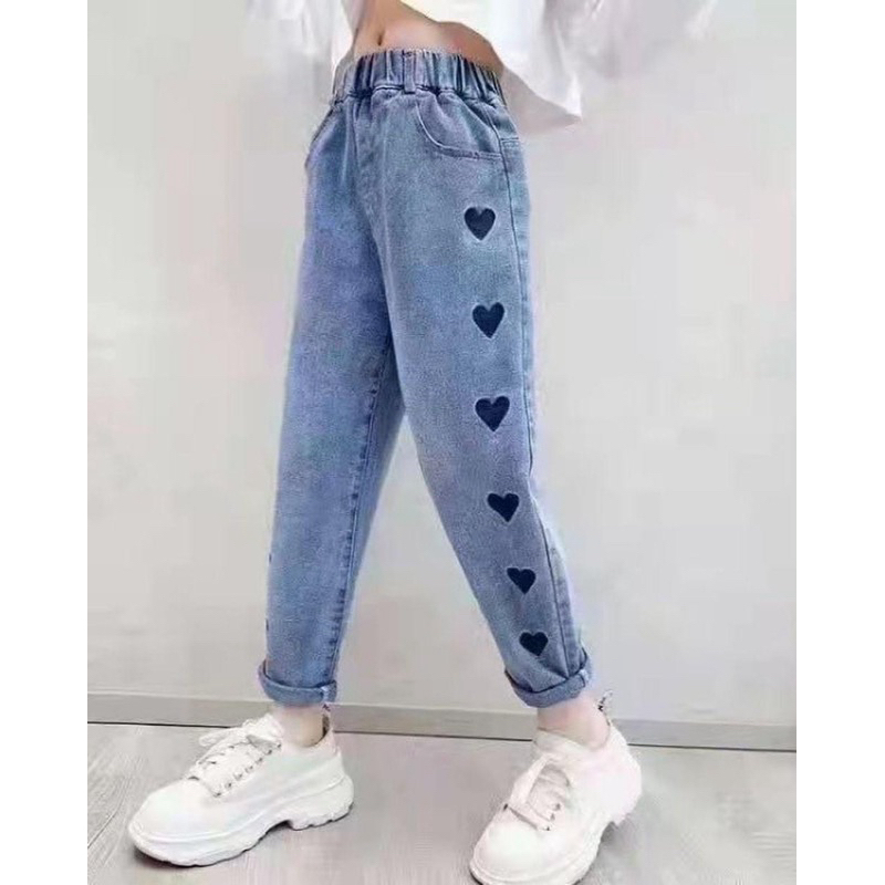 Celana jeans anak tanggung/remaja import Baggy motif love bordir