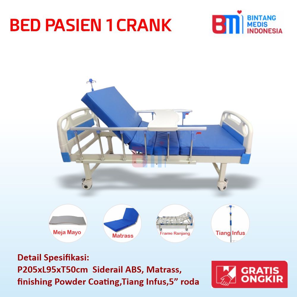 Bed Pasien ABS Manual 1 Crank - Ranjang Rumah Sakit 1 Engkol ABS - Tempat Tidur Rumah Sakit