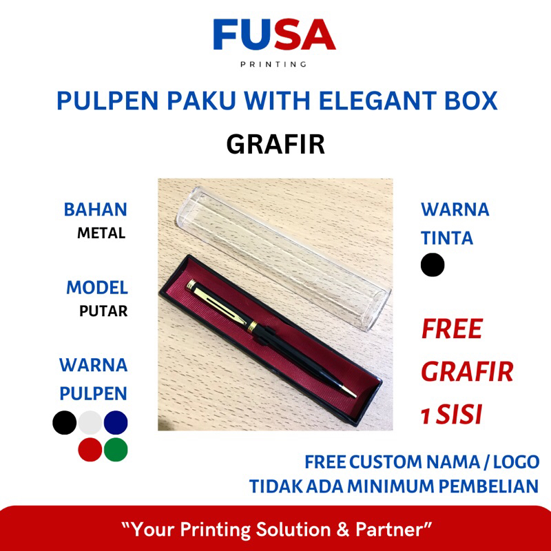 

FUSA Printing Pulpen Custom Paku Free Grafir + Elegant Box Cetak Nama Logo Promosi Souvenir Bolpoin