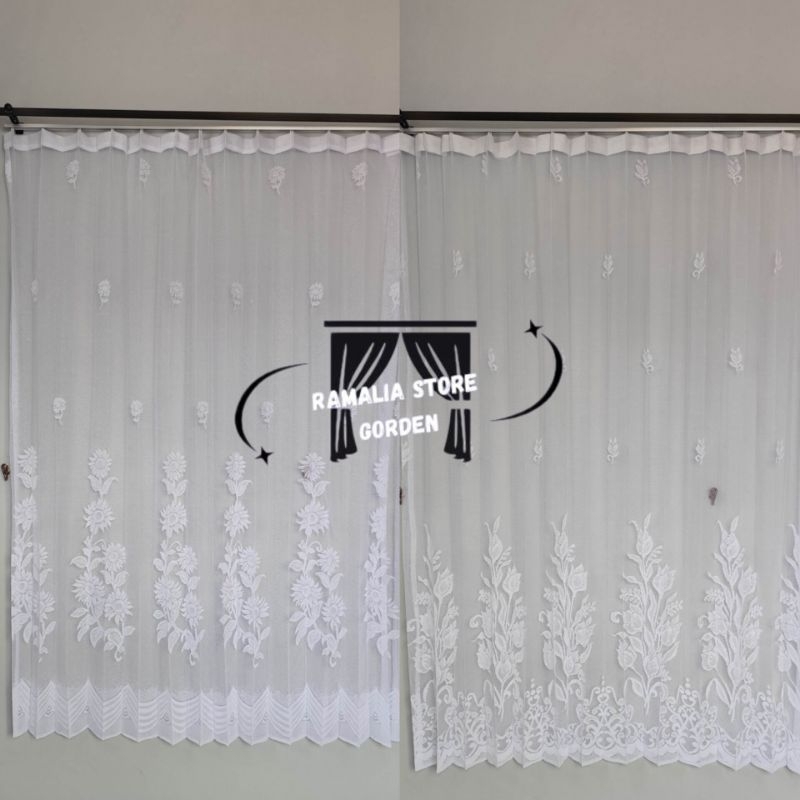 Gorden Vitrase Gordyn Vitrace Polos Putih Motif Bunga Matahari dan Tulip Model Plisket