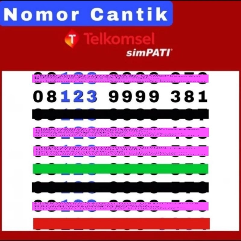 Telkomsel No Cantik Simpati 9999 Kwarted Seri