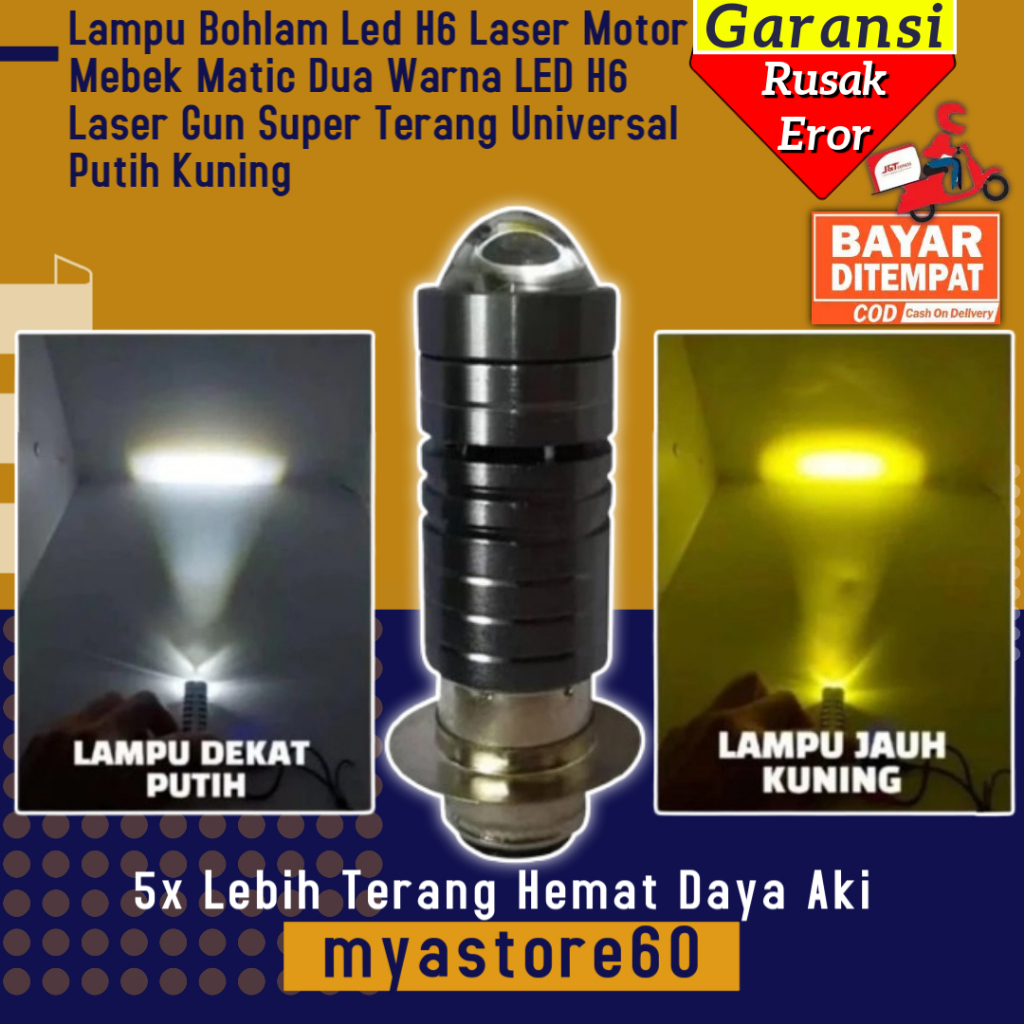 Lampu Bohlam Led H6 Laser Motor Mebek Matic Dua Warna LED H6 Laser Gun Super Terang Universal Dekat 