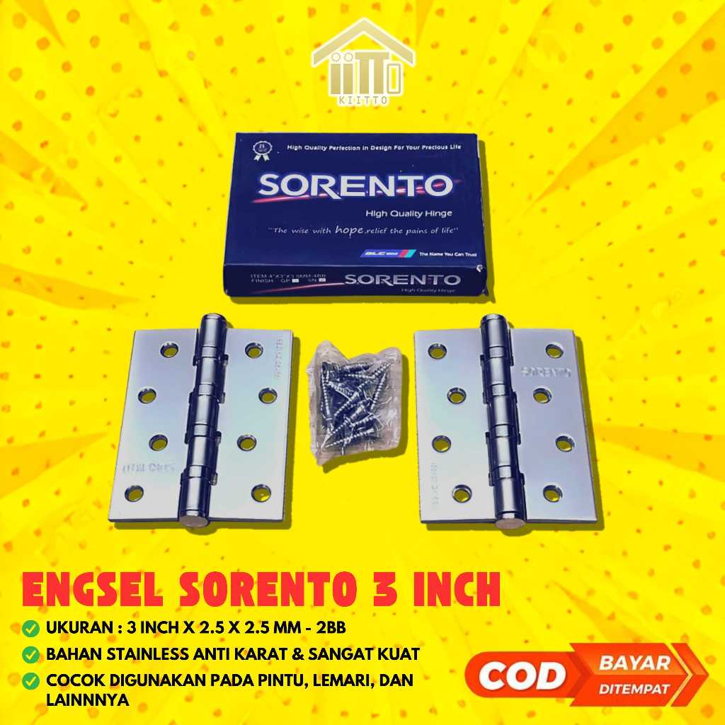 ENGSEL SORENTO 3 INCH UNTUK PINTU / LEMARI / JENDELA ANTI KARAT DAN ASLI STAINLESS / ENGSEL PINTU JE