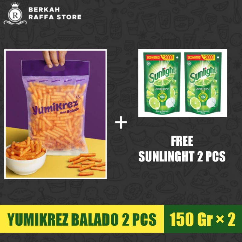 

PROMO PAKET 2 SNACK YUMIKRES BALADO 150 GR + 2 SUNLIGHT JERUK NIPIS 90 ML