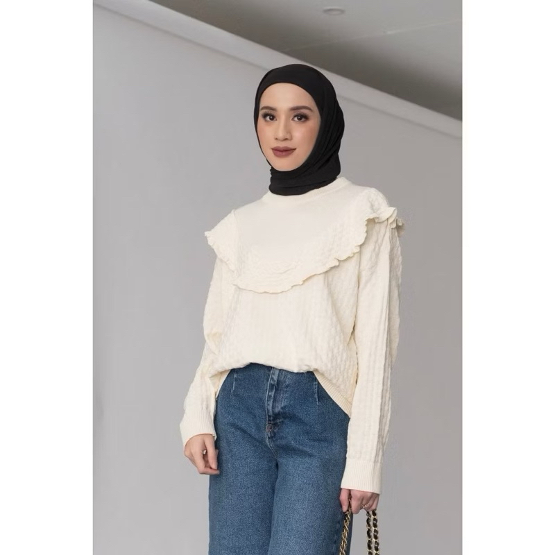 PL like new 100% - GONEGANI OFFICIAL - Sweater Wanita Polos Ruffle Eoni Sweater