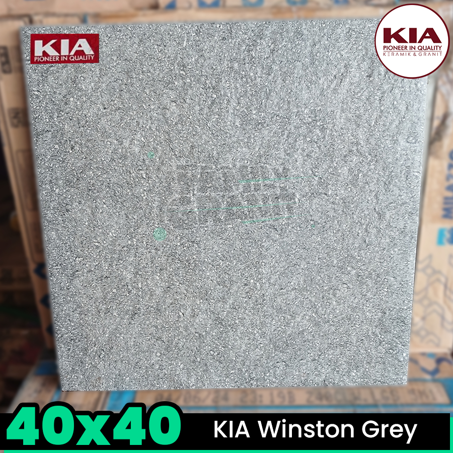 Keramik Kasar 40x40 KIA Winston Grey Motif Batu Lantai Teras/Garasi/Carport