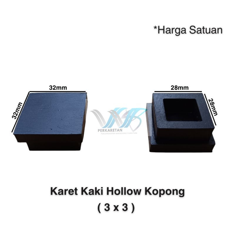 Karet Kaki Hollow 3x3 Kopong Karet Tutup Kaki Meja Kursi Rak Besi Hollow