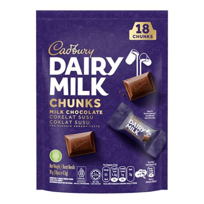 

CADBURY DAIRY MILK COKELAT SHAREBAG BITES 81G ( 18 x 4,5G )