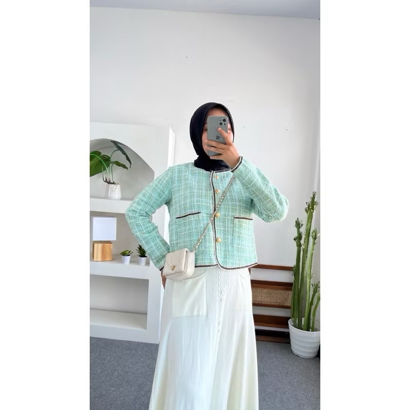 Blazer Tweed Import Premium - atasan tweed import cantik - kemeja tweed import premium- outer tweed 