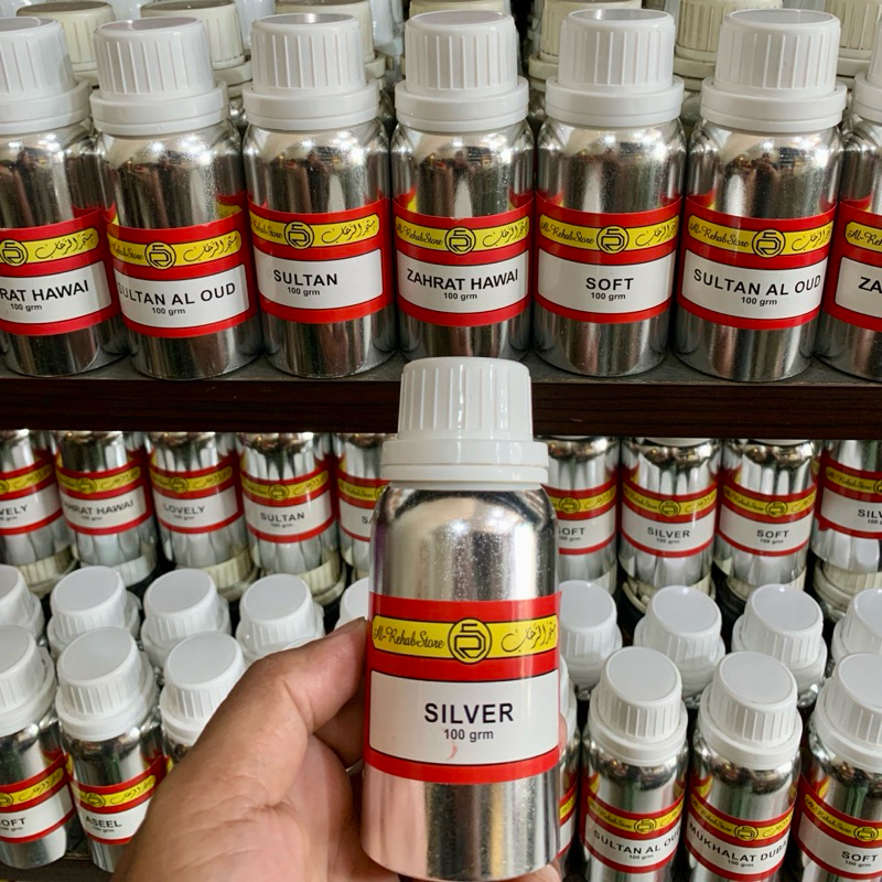 SILVER ALREHAB BIBIT 100ML PARFUME ARABIAN ORIGINAL SEGEL AL REHAB 100.ML BIBIT 100GRAM AROMA SAUDI 