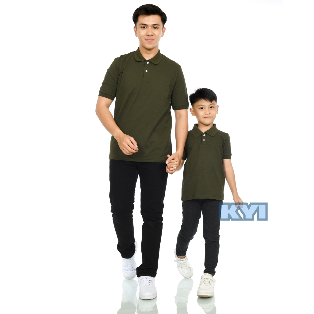 Kaos Polo Kerah Wangki Couple Keluarga Ayah dan Anak-anak Hijau Army-Good Enemy
