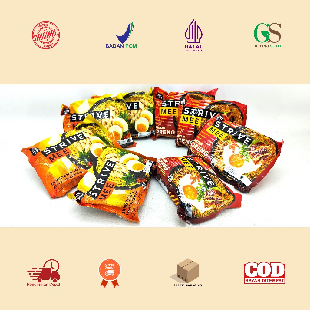 

Manado STRIVE Mee 1 Pcs 75 Gram Jual Per 2 Bungkus Mie Instan Goreng/Kuah - Mie Instan Tinggi Protein