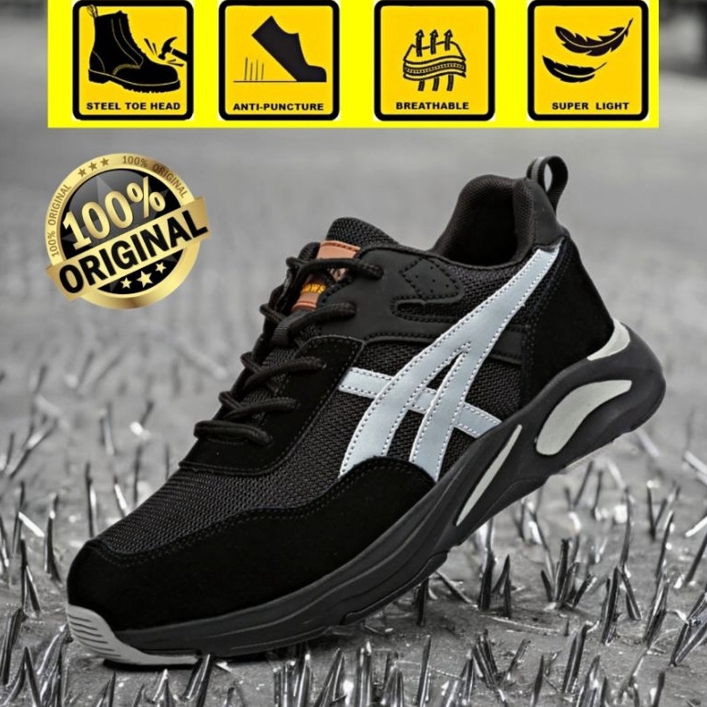 Recomended Sepatu Safety Original ANBTEC Pria Sneaker Jepang Sport Ujung Besi Anti Smash Anti Paku O