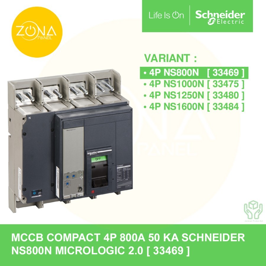 MCCB SCHNEIDER COMPACT 4P 800A 50KA NS800N MICROLOGIC 2.0 33469