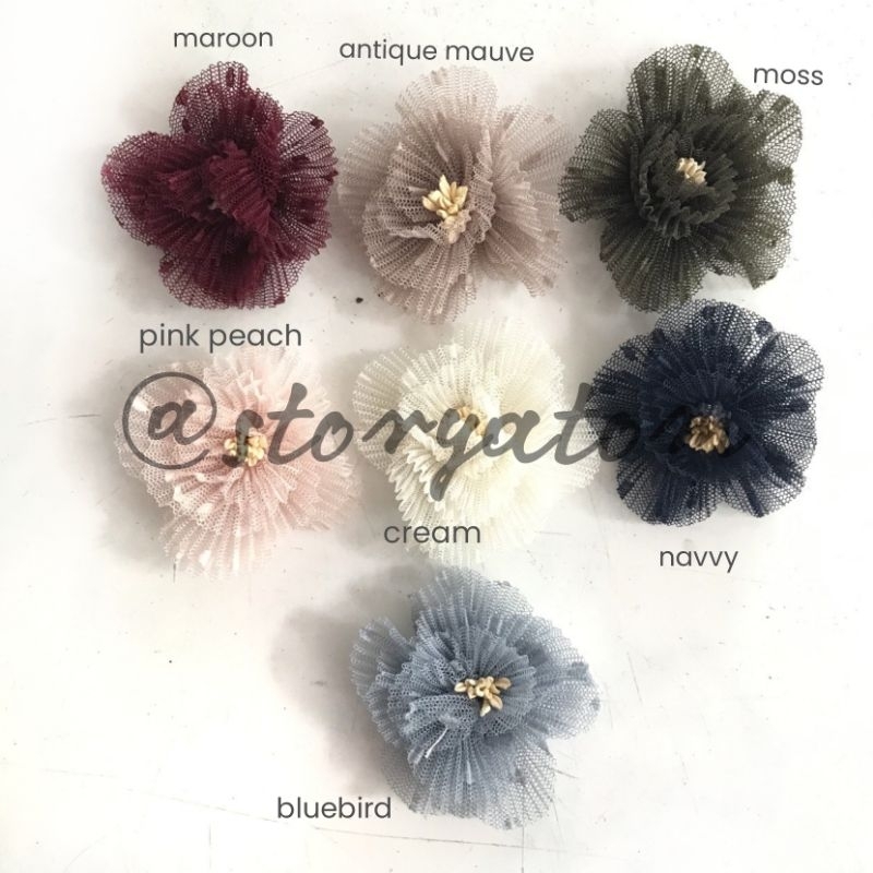 PER 1 BIJI - BUNGA ORGANZA PLISKET / BUNGA ORGANZA PUTIK CLAY / BUNGA KOREA PLISKET / APLIKASI BUNGA