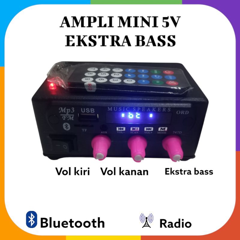 AMPLI MINI 5VOLT DENGAN EKSTRA POTENSIO BASS DAN BLUETOOTH