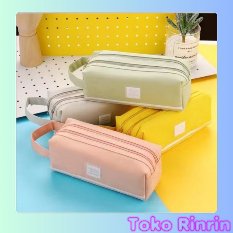 

Rinrin Tas Serbaguna Tempat Pensil Pen/Pouch Make Up Kotak Pensil Stationery Dual Zipper Dompet Pensil 2 Layer/Dompet Make Up