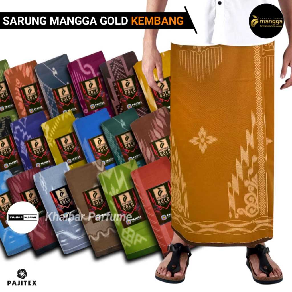 Sarung Mangga Gold Kembang Dewasa Sarung Hitam Motif Kembang Cap Mangga Sarung Pria Santri Muslim