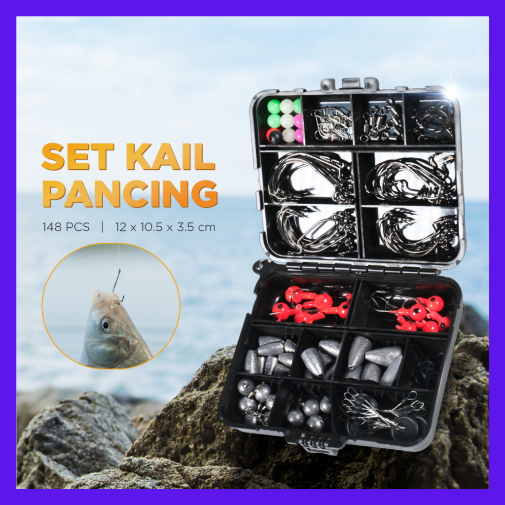 Kail Pancing Fishing Hook Tackle Box Set 148 PCS Kail Pancing Set Fishing Hook Tackle Box Set