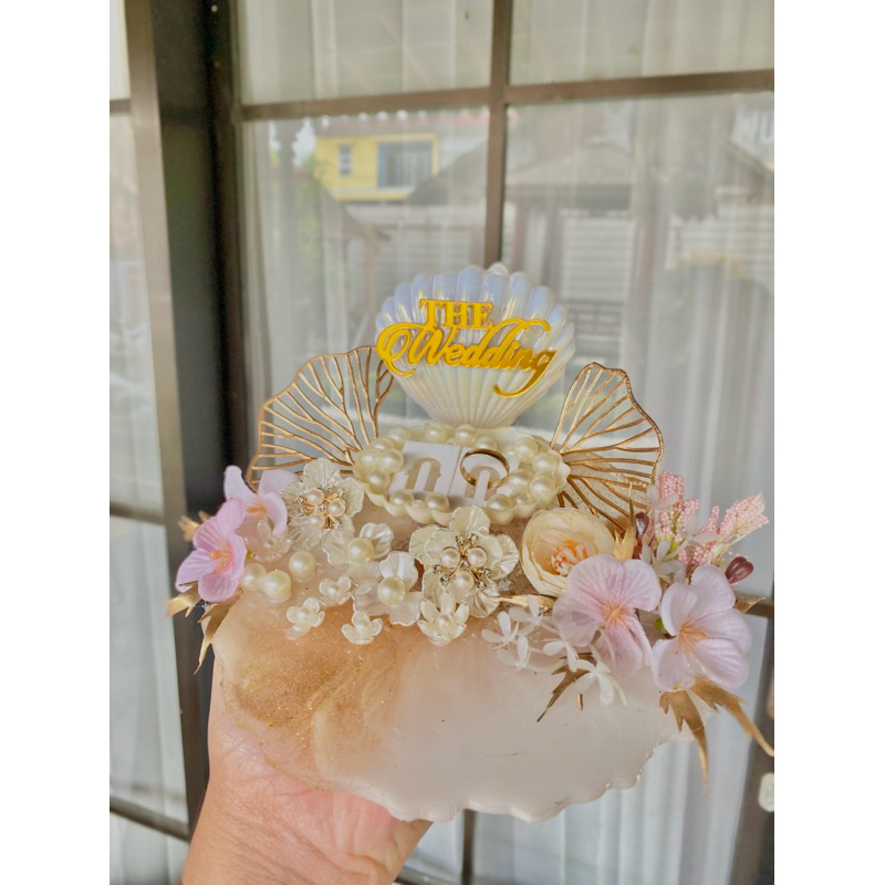 tempat cincin tema laut kerang mutiara mewah resin ringbox unik
