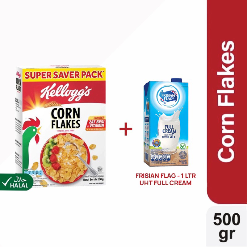 

Kellogs Corn Flakes 500 gr + Frisian Flag UHT Milk 1000 ml