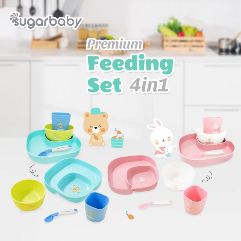 Sugar Baby Premium Feeding Set 4in1/Tempat Makan Bayi/Alat Makan Bayi/Peralatan Makan Bayi