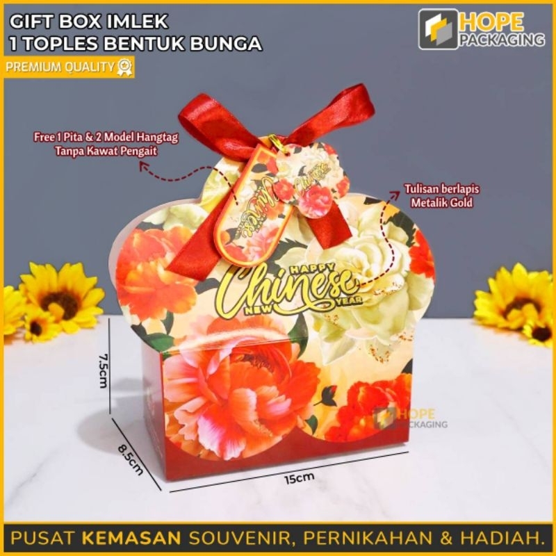 

Gift Box Imlek 1 Toples Bentuk Bunga / Box Souvenir Kue Imlek / Box Kue Toples / Dus Hampers CNY / Box 1 Toples / Box Bingkisan Imlek