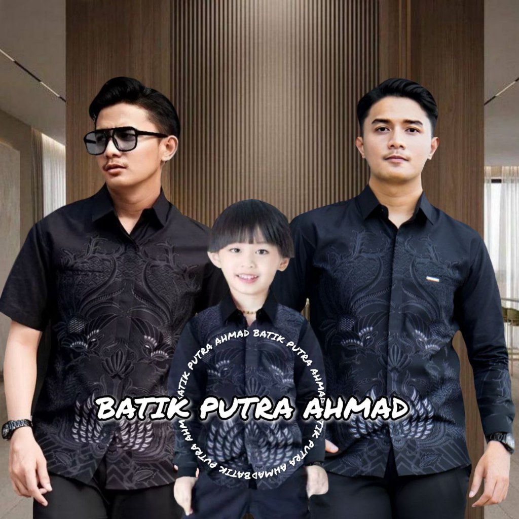 KEMEJA BATIK AYAH DAN BATIK ANAK WARNA HITAM KEMEJA BATIK DEWASA