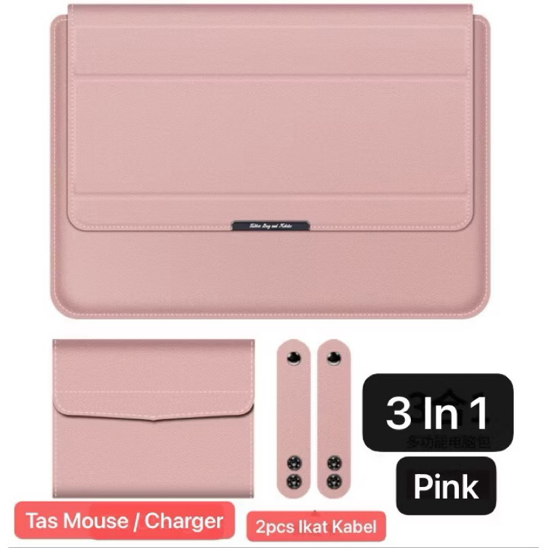 LC-01 SOHA 13 - 14 Inch Case Stand Sleeve PREMIUM PU LEATHER Kulit MACBOOK Air Sarung Pink Skin LAPT