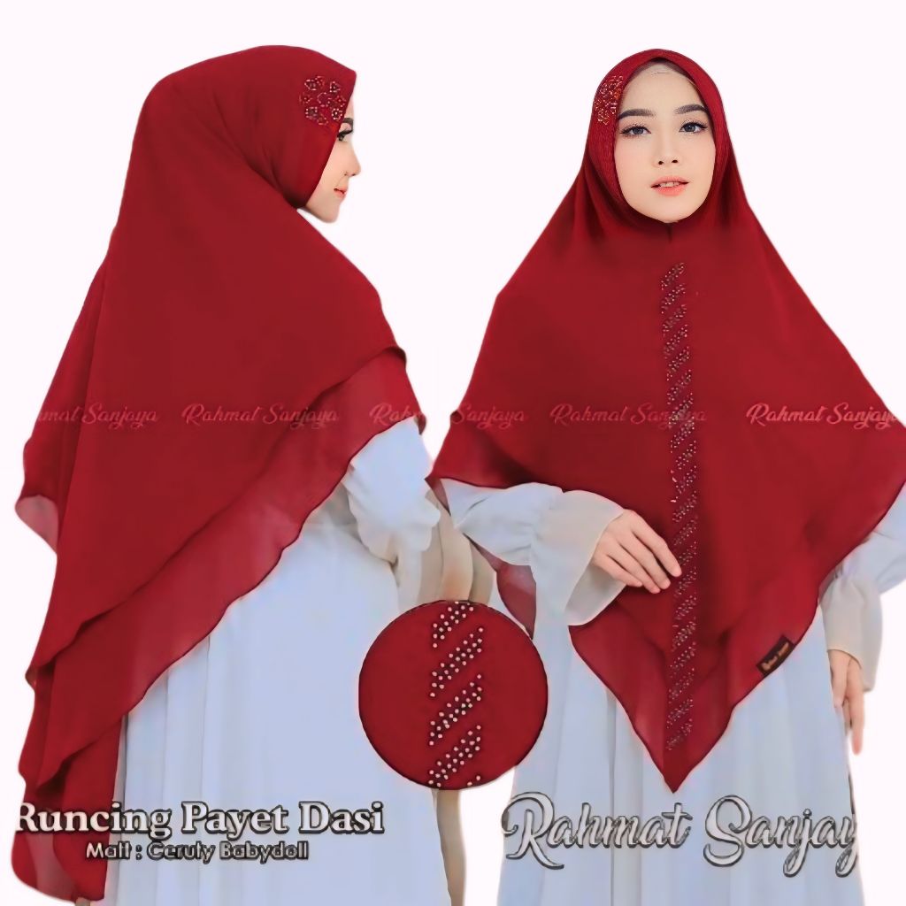 Jilbab Khimar Runcing Payet Dasi Sawarosky 2 Layer Jumbo Syar'i Ceruty Babydoll Terbaru