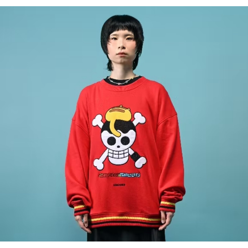 3Second x One Piece x Tahilalats jaket pria crewneck french terry bartolomeo 071034 limited red mera