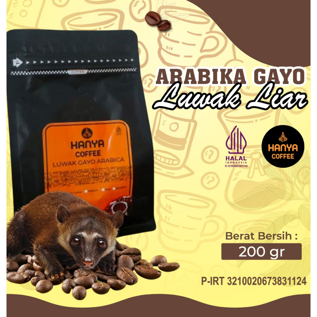 

Kopi Arabika Luwak liar Aceh Gayo roasted beans 200 gram - Hanya Coffee