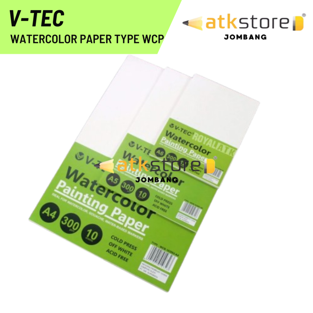 V-TEC Watercolor Paper WCP / V-Tec Watercolor Paper A6 / A5 / A4 / A3 300gsm Kertas Lukis Cat Air