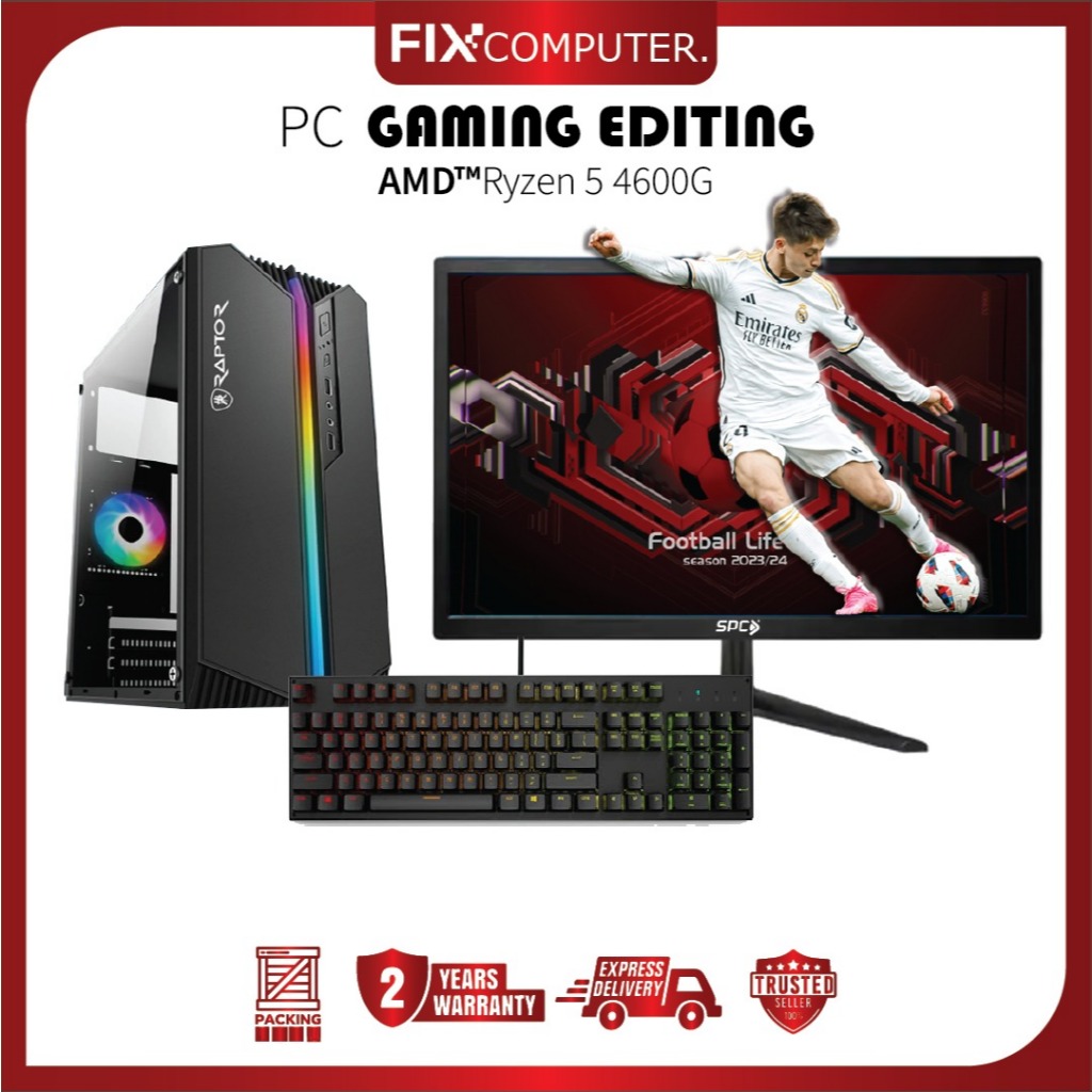 PC Gaming Fullset AMD Ryzen 5 4600G - RAM 16Gb SSD 128Gb - Monitor Samsung 24"