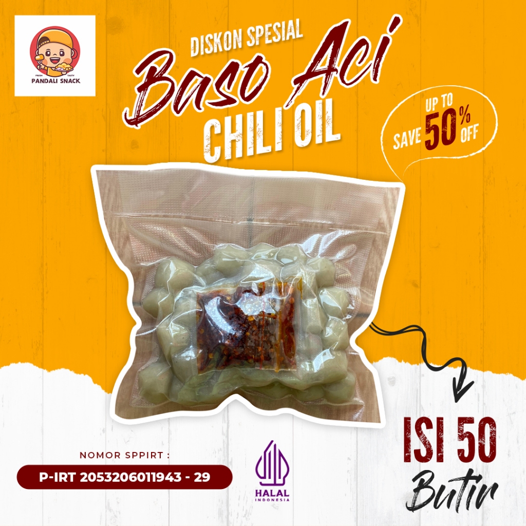 

Bakso Aci Chili Oil Extra Pedas Isi 50 Butir