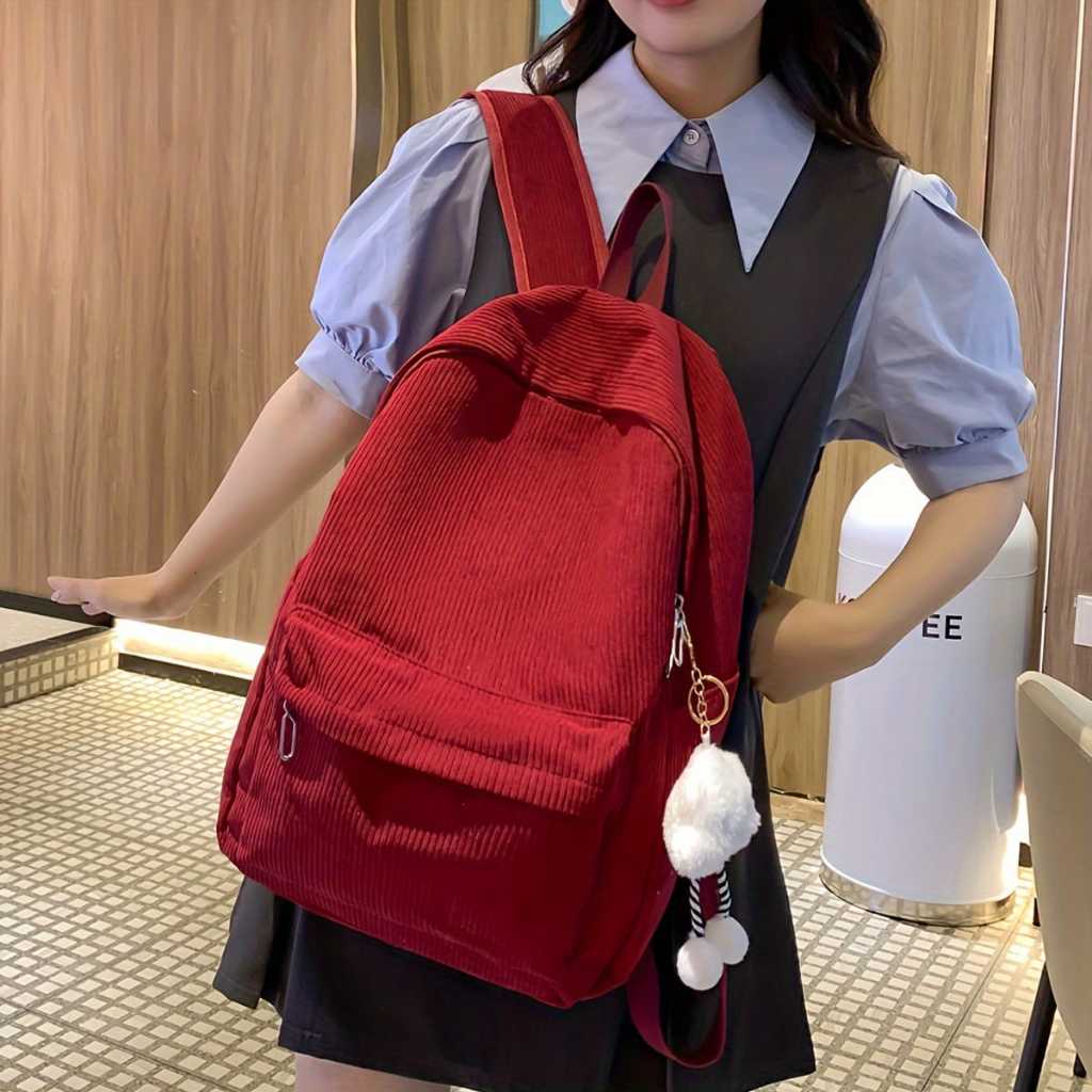 Ransel Coduroy Tas Sekolah Cewe Cowo Ransel Polos Hitam Muat laptop