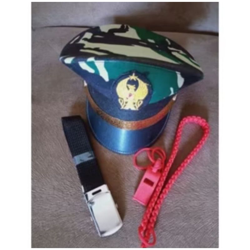 AKSESORIS SERAGAM TNI ANAK PAUD TK/Topi, sabuk, dan peluit talikur TNI anak