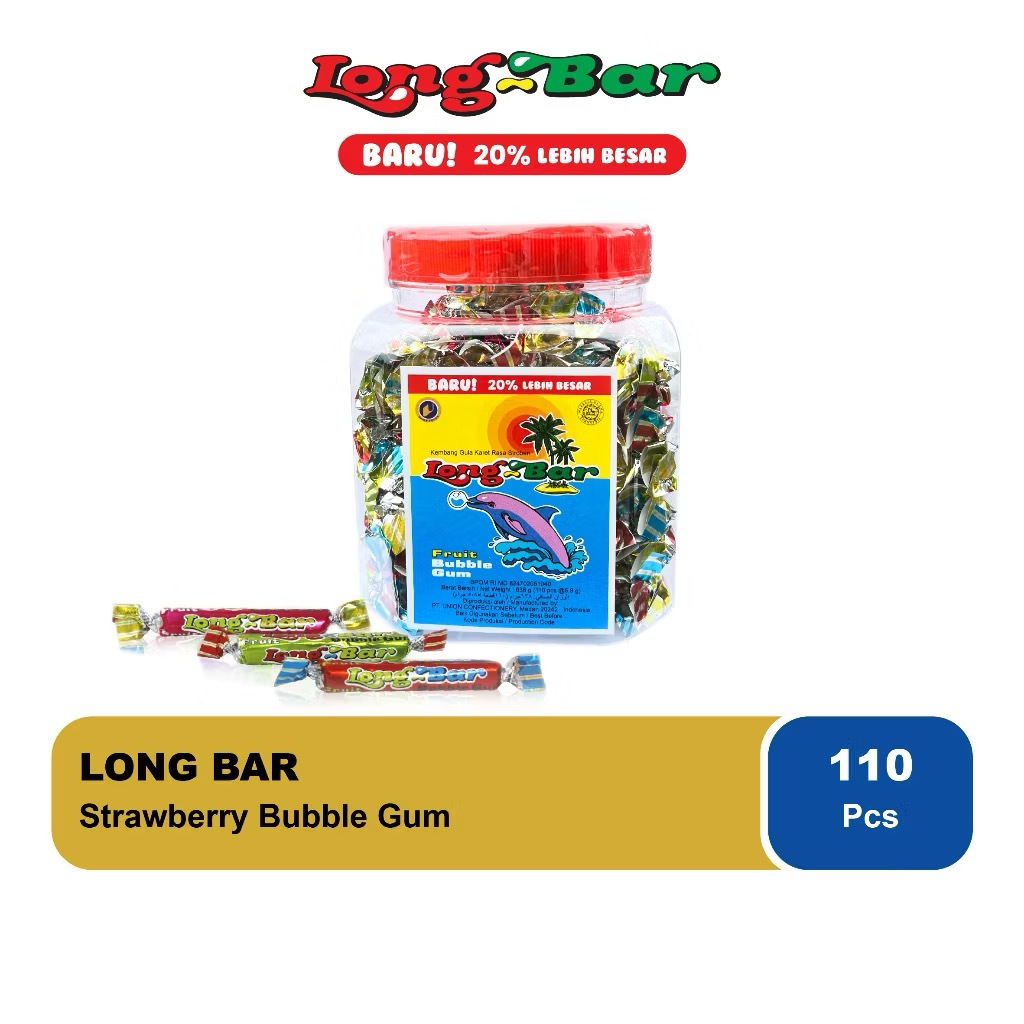 

GROSIR - Permen Karet Long Bar Strawberry Bubble Gum 110 Pcs By Jadoel_Snack
