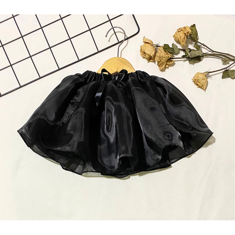 rok anak organza hitam 10 tahun
