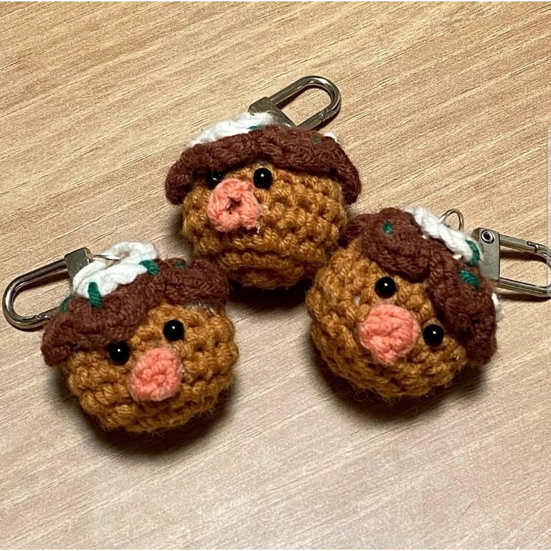 Takoyaki Gurita Octopus Tako Amigurumi Crochet Keychain Gantungan Kunci Bow Pita Rajut Aksesoris Hp 
