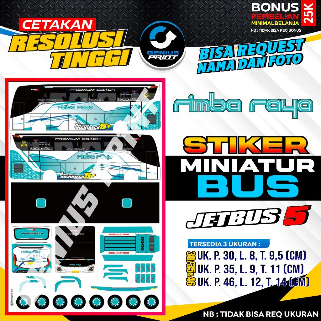 

STIKER A3 MINIATUR BUS JETBUS 5 LIVERY 27 TRANSWAY | PUTRA DEWANTARA | RIMBA RAYA | PEBEPE UK. 30, 35 dan 46cm